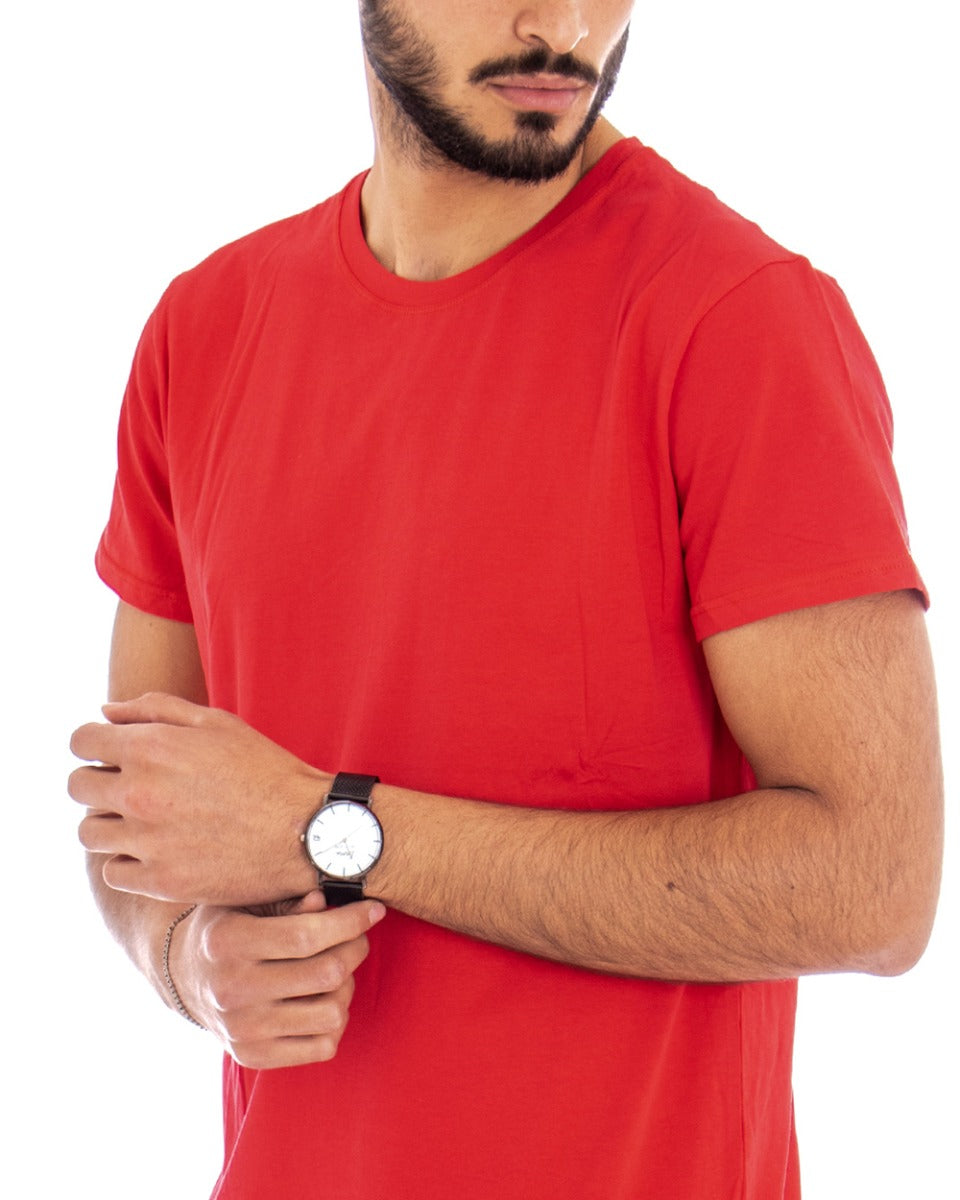 Men's T-shirt Short Sleeve Solid Color Red Round Neck Basic Casual GIOSAL