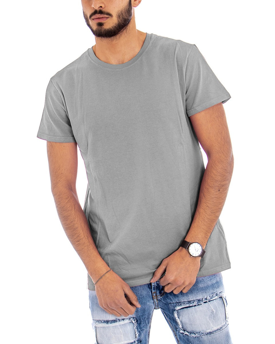 Men's T-shirt Short Sleeve Solid Color Gray Round Neck Basic Casual GIOSAL