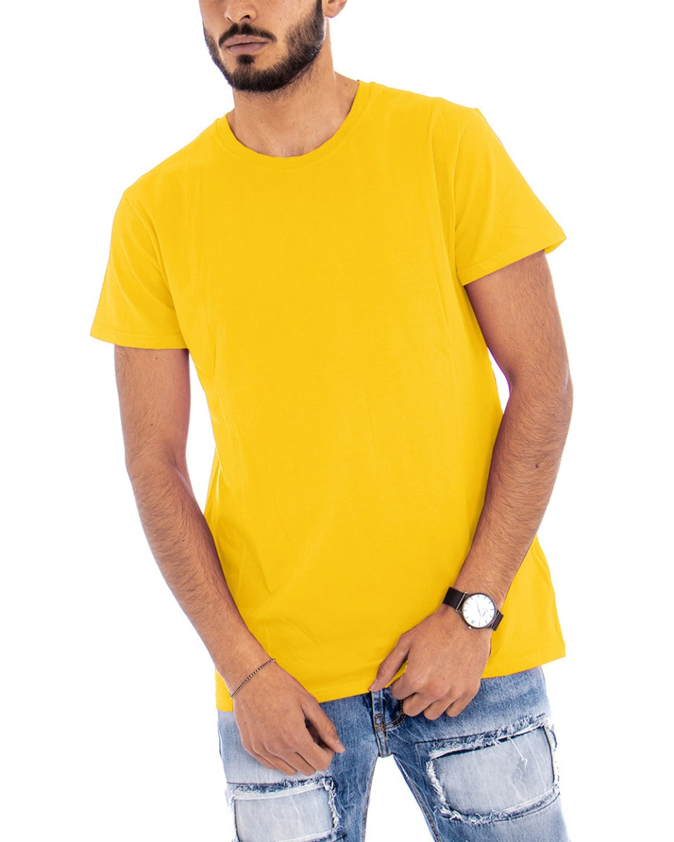 Men's T-shirt Short Sleeve Solid Color Yellow Round Neck Basic Casual GIOSAL