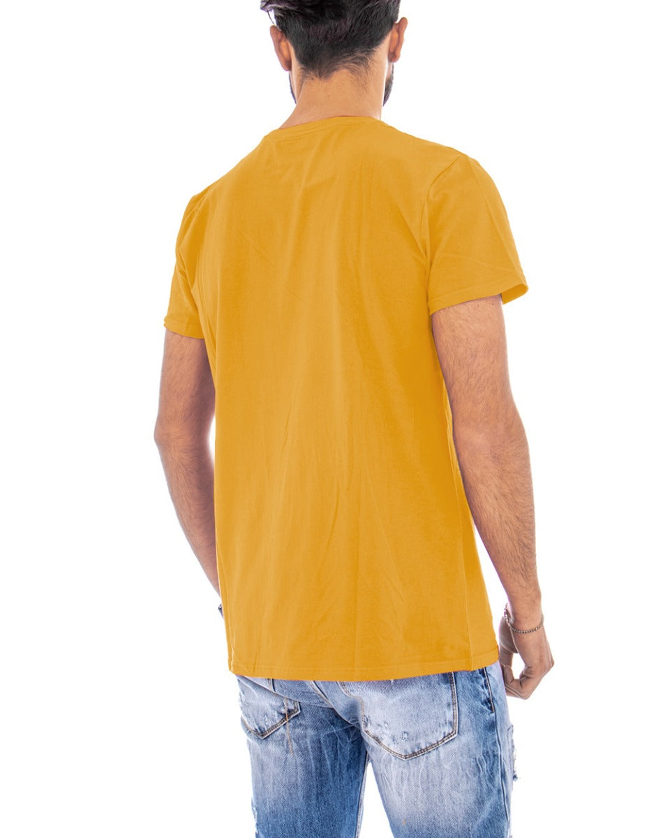 Men's T-shirt Short Sleeve Solid Color Mustard Round Neck Basic Casual GIOSAL