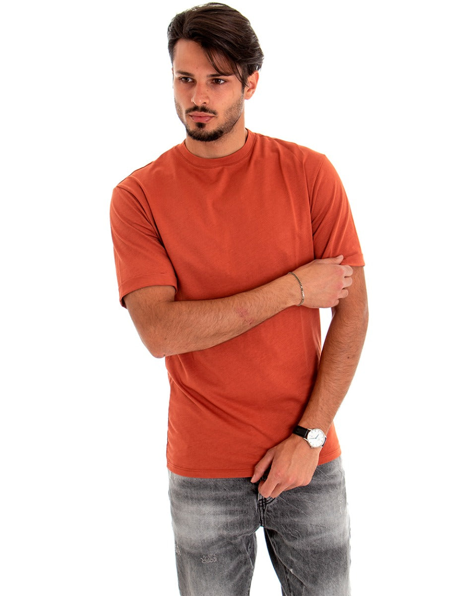 Men's T-shirt Short Sleeve Solid Color Rust Retro Print Cotton GIOSAL