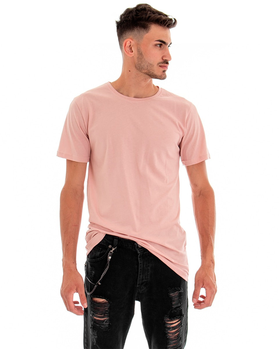 Men's T-shirt Short Sleeve Solid Color Pink Print Back Crew Neck Cotton GIOSAL