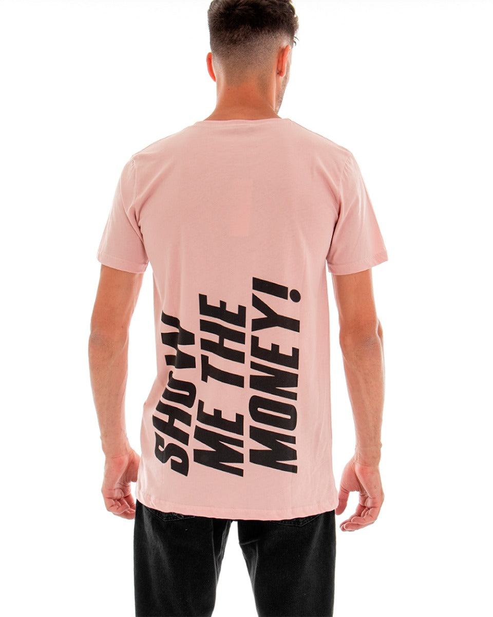 Men's T-shirt Short Sleeve Solid Color Pink Print Back Crew Neck Cotton GIOSAL