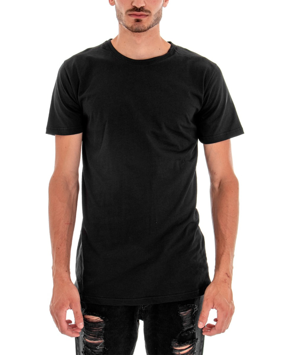 Men's T-shirt Short Sleeve Solid Color Black Print Back Crew Neck Cotton GIOSAL