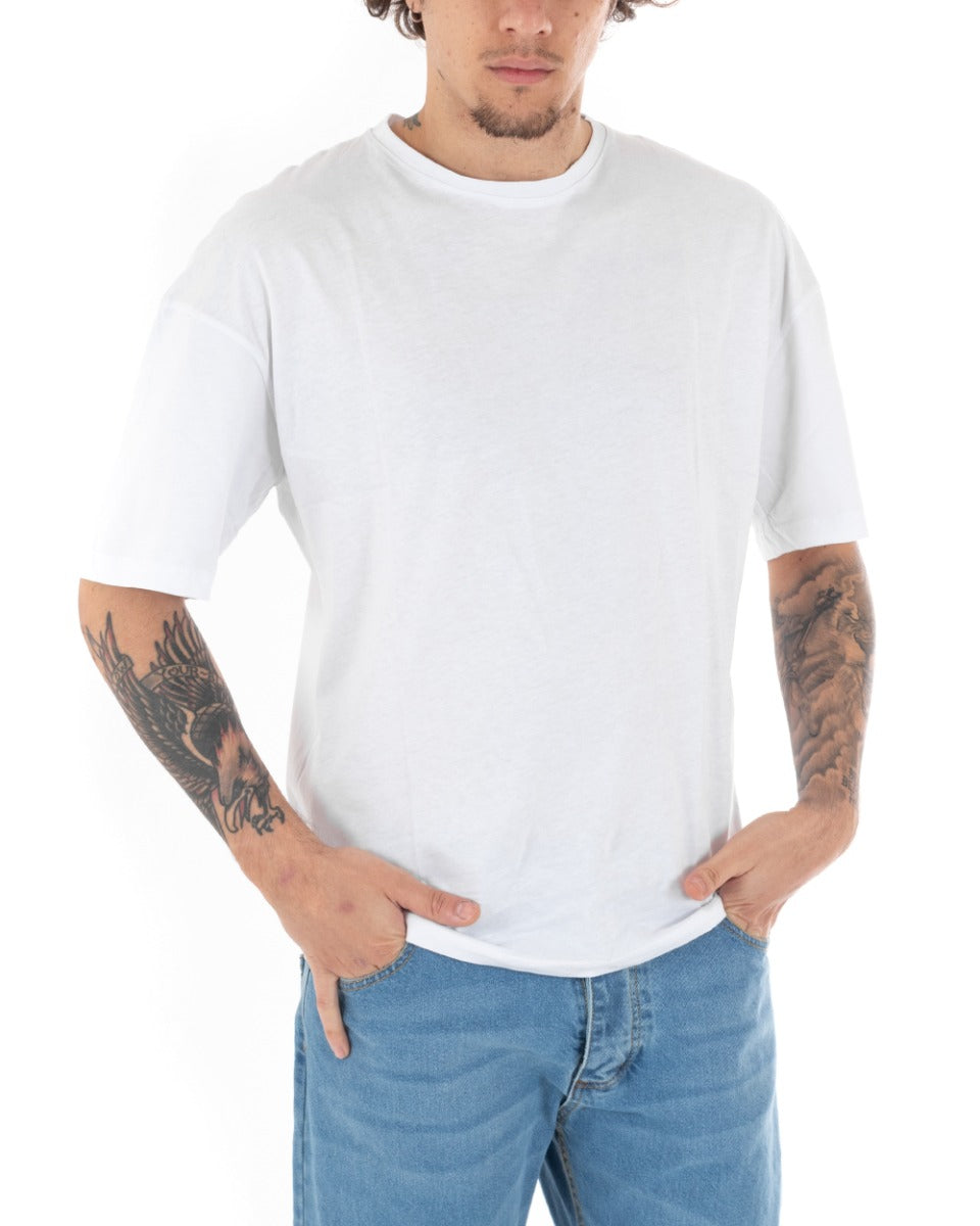 Men's T-shirt Short Sleeve Black Stripe Solid White Crew Neck GIOSAL