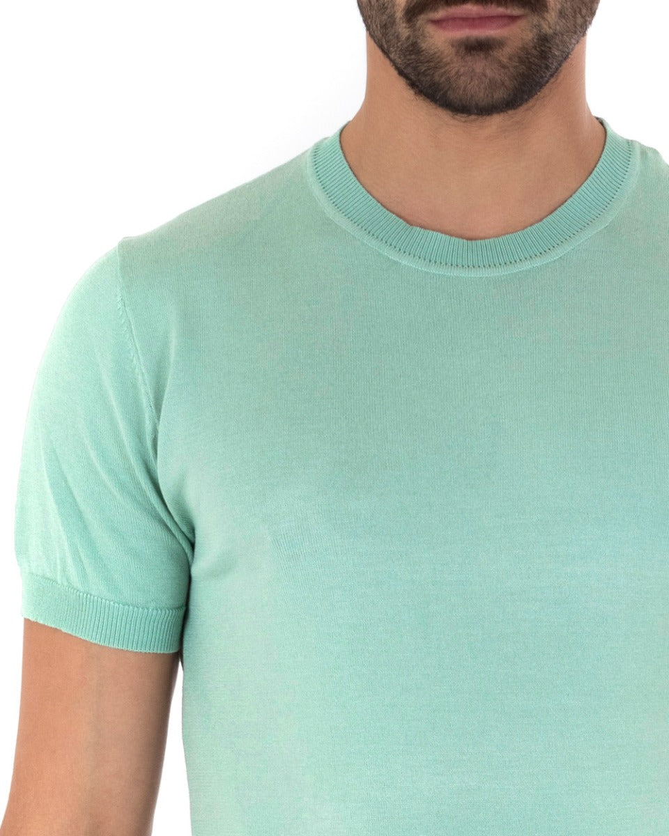 T-Shirt Uomo Manica Corta Tinta Unita Verde Acqua Girocollo Filo Casual GIOSAL-TS2618A