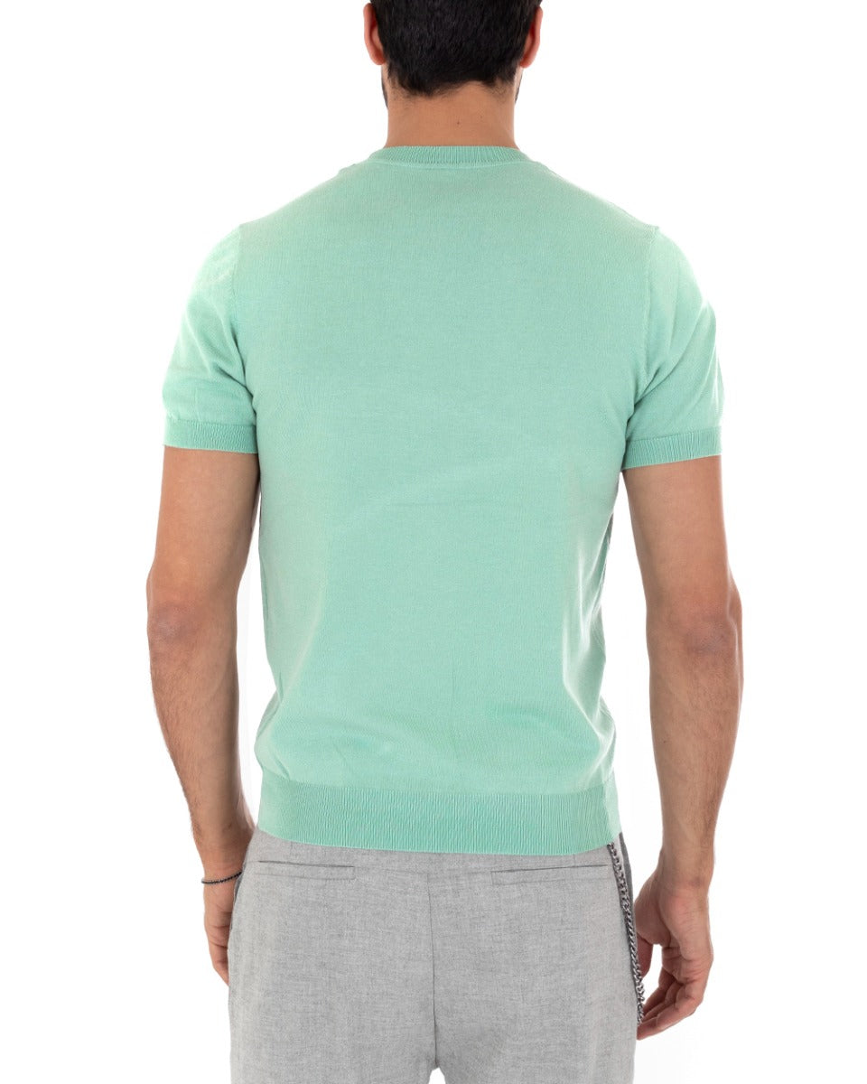 Men's T-Shirt Short Sleeve Solid Color Water Green Round Neck Casual Thread GIOSAL