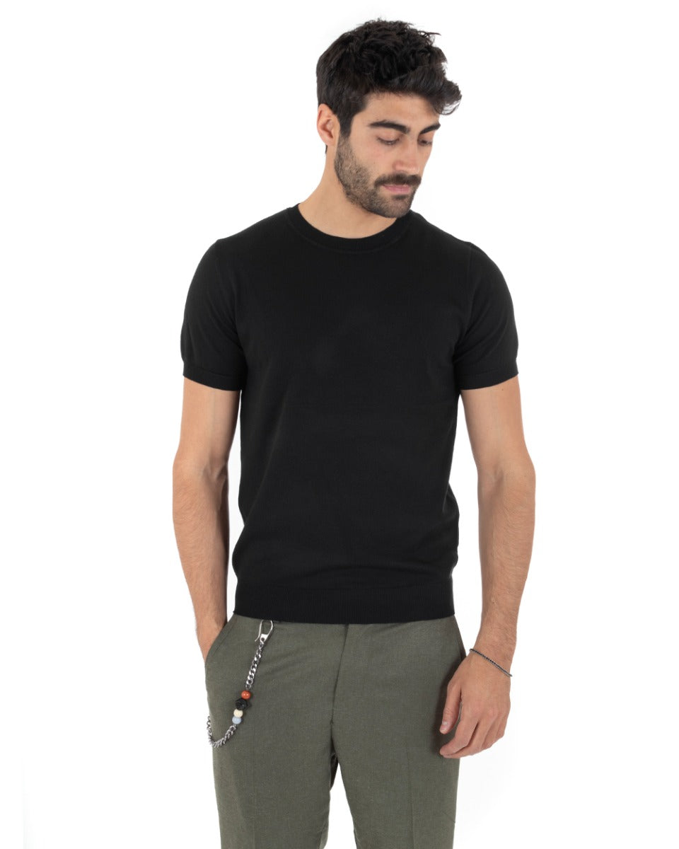 T-Shirt Uomo Maniche Corte Tinta Unita Nera Girocollo Filo Casual GIOSAL-TS2619A