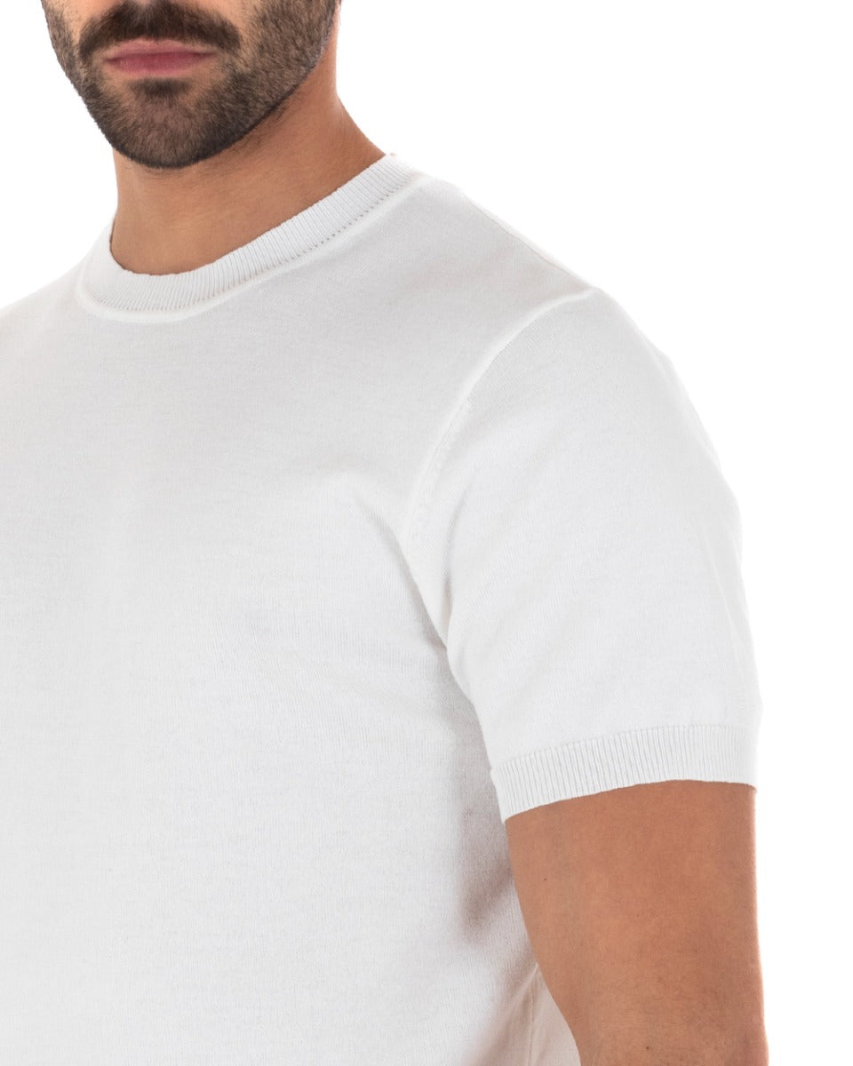 Men's T-Shirt Short Sleeve Solid Color White Round Neck Casual Thread GIOSAL