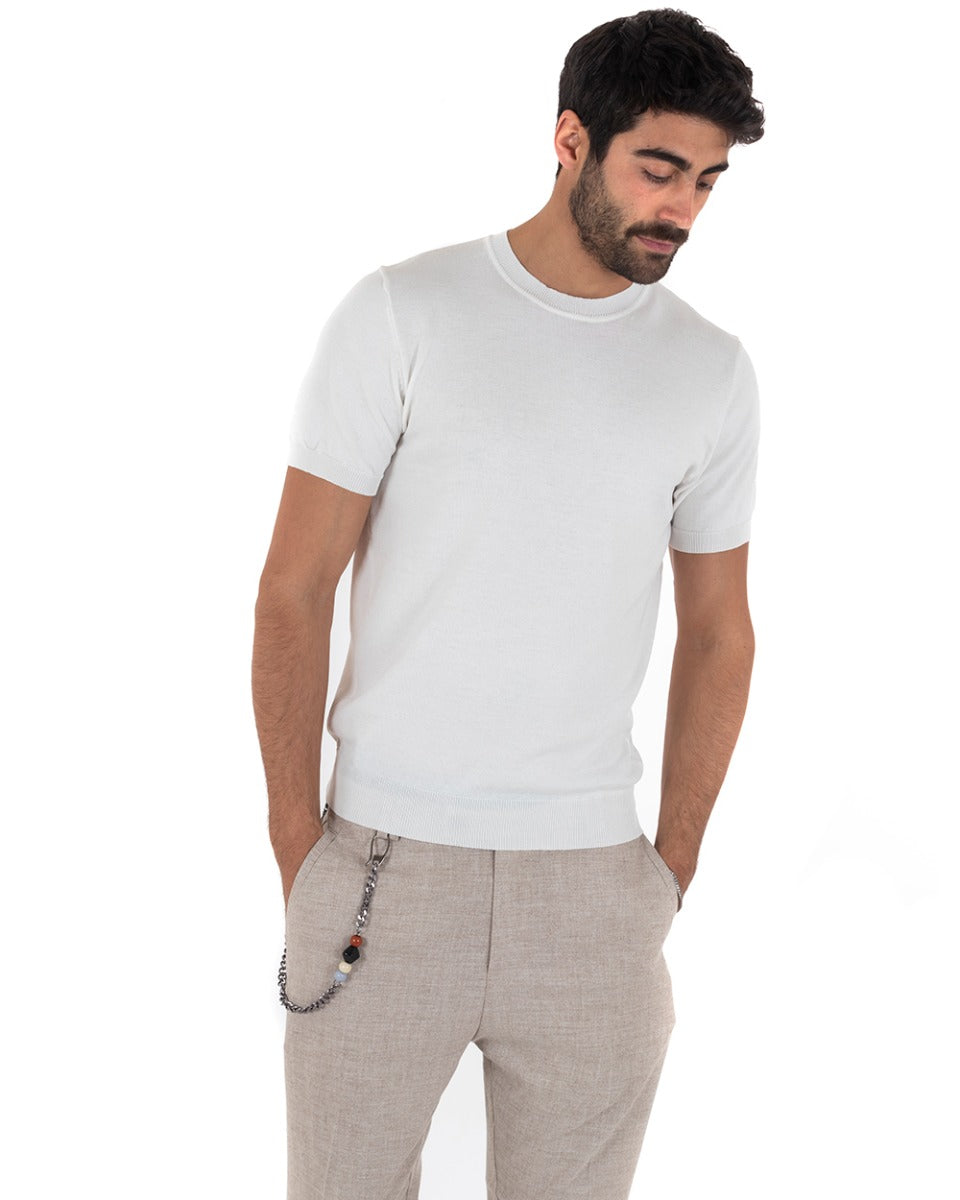 T-Shirt Uomo Maniche Corte Tinta Unita Bianco Girocollo Filo Casual GIOSAL-TS2620A