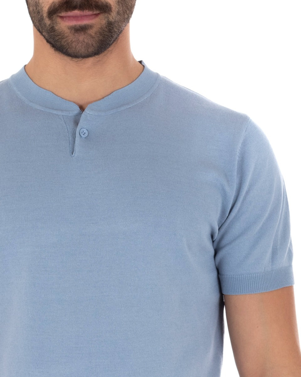 Men's T-Shirt Short Sleeve Solid Color Powder Neckline Buttons Thread Casual GIOSAL