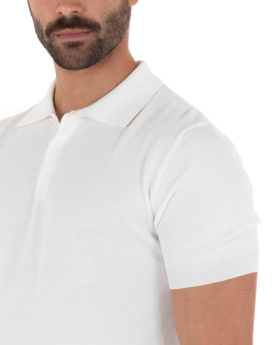 Polo Filo Uomo T-Shirt Manica Corta Con Colletto Bottoni Tinta Unita Bianco Casual GIOSAL-TS2630A