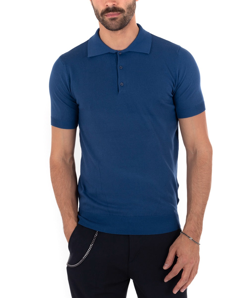 Men's Polo T-Shirt Short Sleeve Solid Color Royal Blue Neckline Buttons Thread Casual GIOSAL