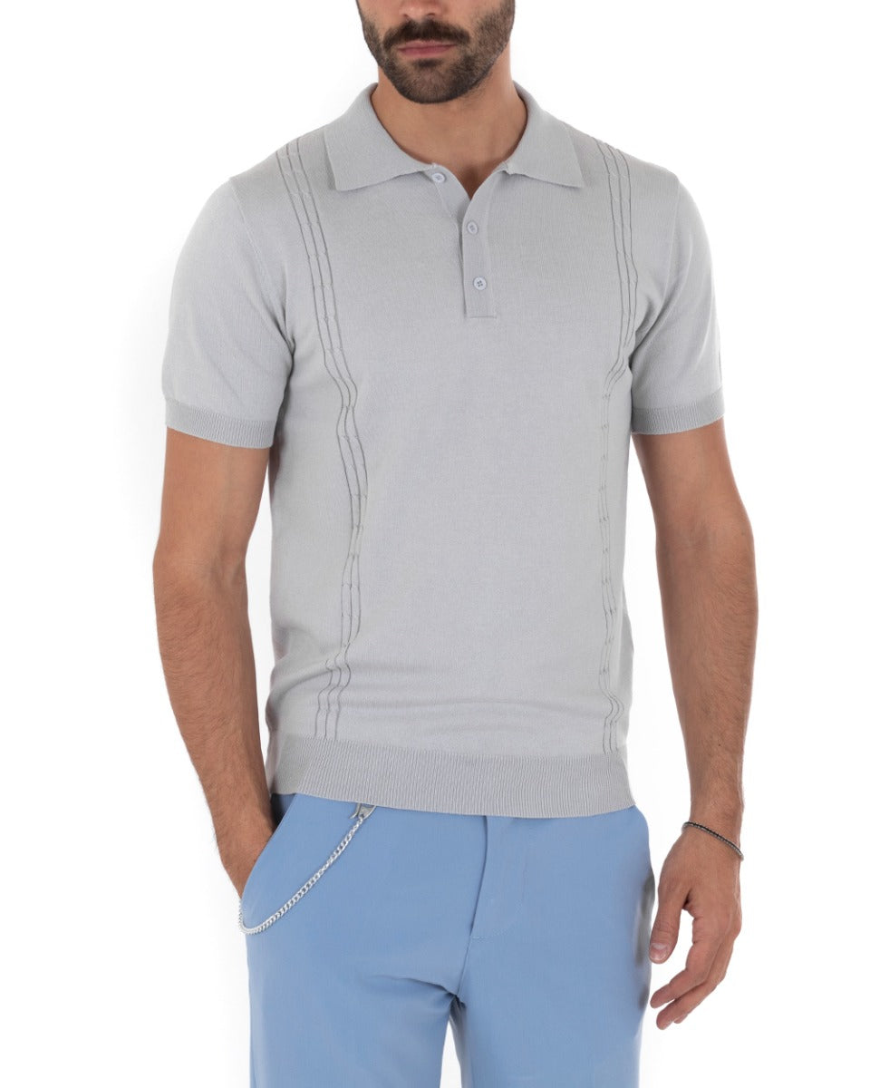 Men's Polo T-Shirt Short Sleeve Solid Color Gray Button Neckline Thread Casual GIOSAL