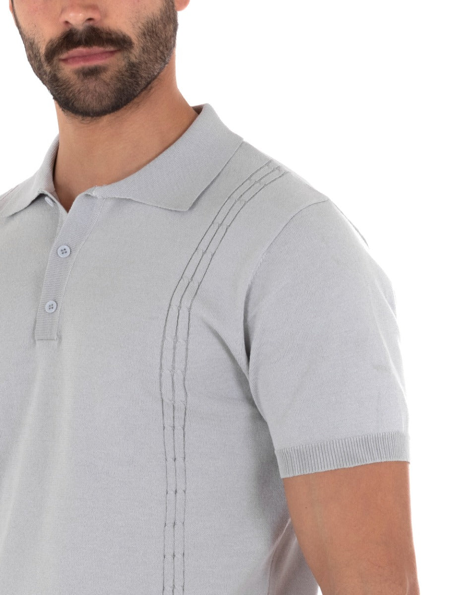 Men's Polo T-Shirt Short Sleeve Solid Color Gray Button Neckline Thread Casual GIOSAL