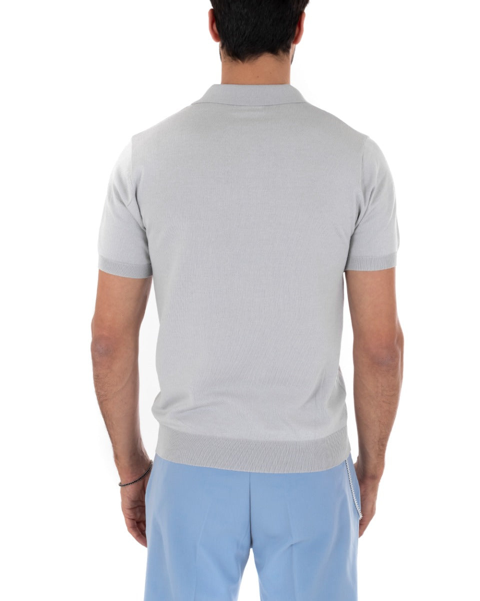  Polo Uomo T-Shirt Manica Corta Tinta Unita Grigio Scollo Bottoni Filo Casual GIOSAL