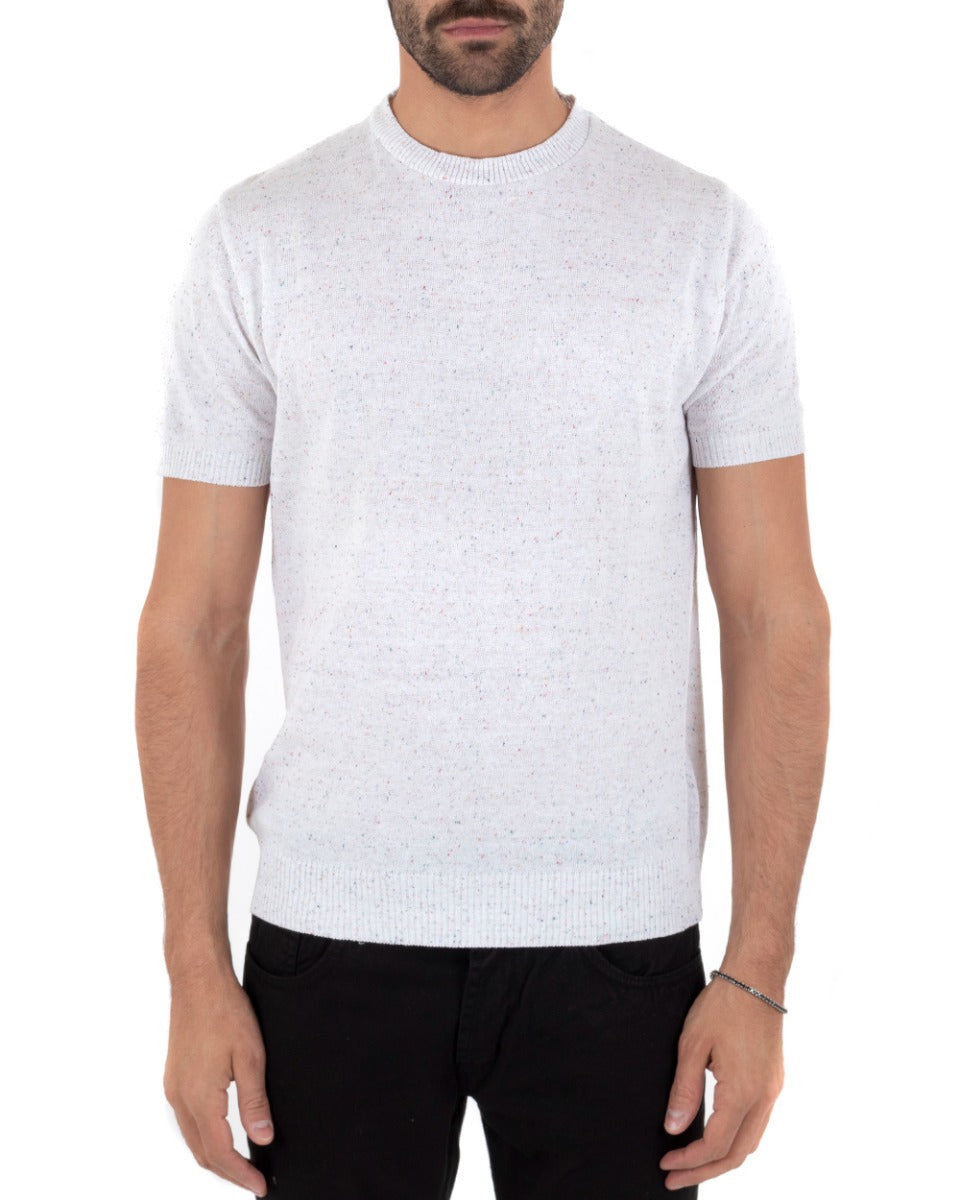 Men's T-shirt Short Sleeve Dotted Melange Casual White Round Neck Thread GIOSAL