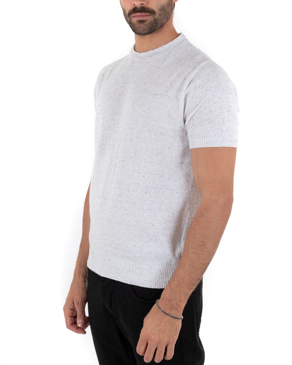 Men's T-shirt Short Sleeve Dotted Melange Casual White Round Neck Thread GIOSAL