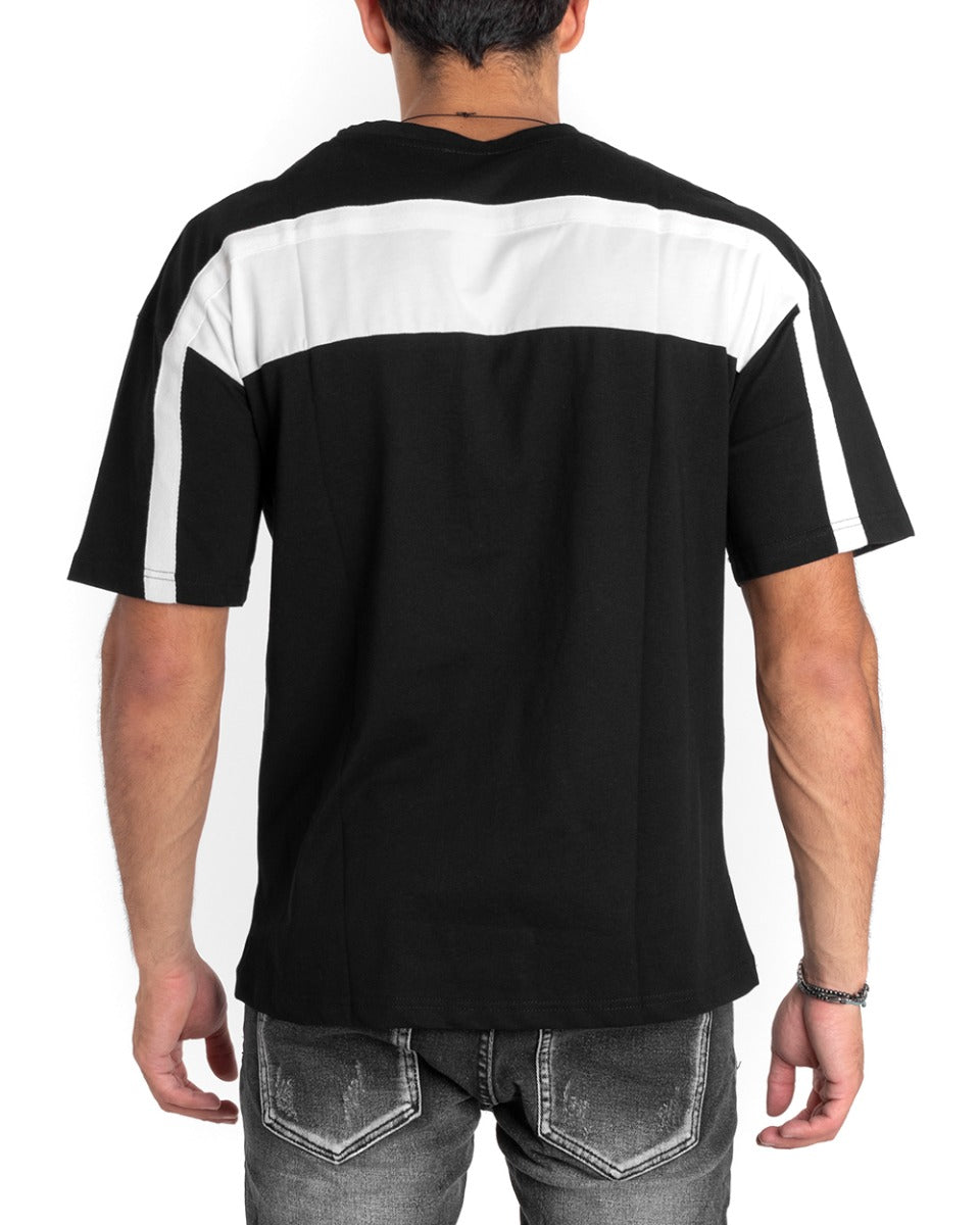 Men's T-shirt Short Sleeve Over Size Solid Color Black Stripe Retro Cotton GIOSAL TS2648A