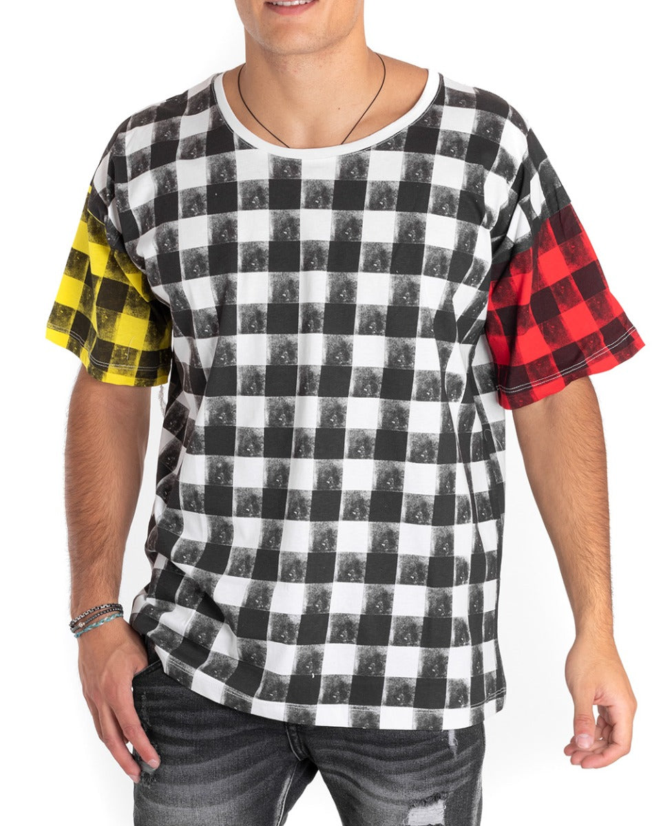 Men's T-Shirt Short Sleeve Plaid Two-Tone Check Round Neck Casual GIOSAL TS2660A