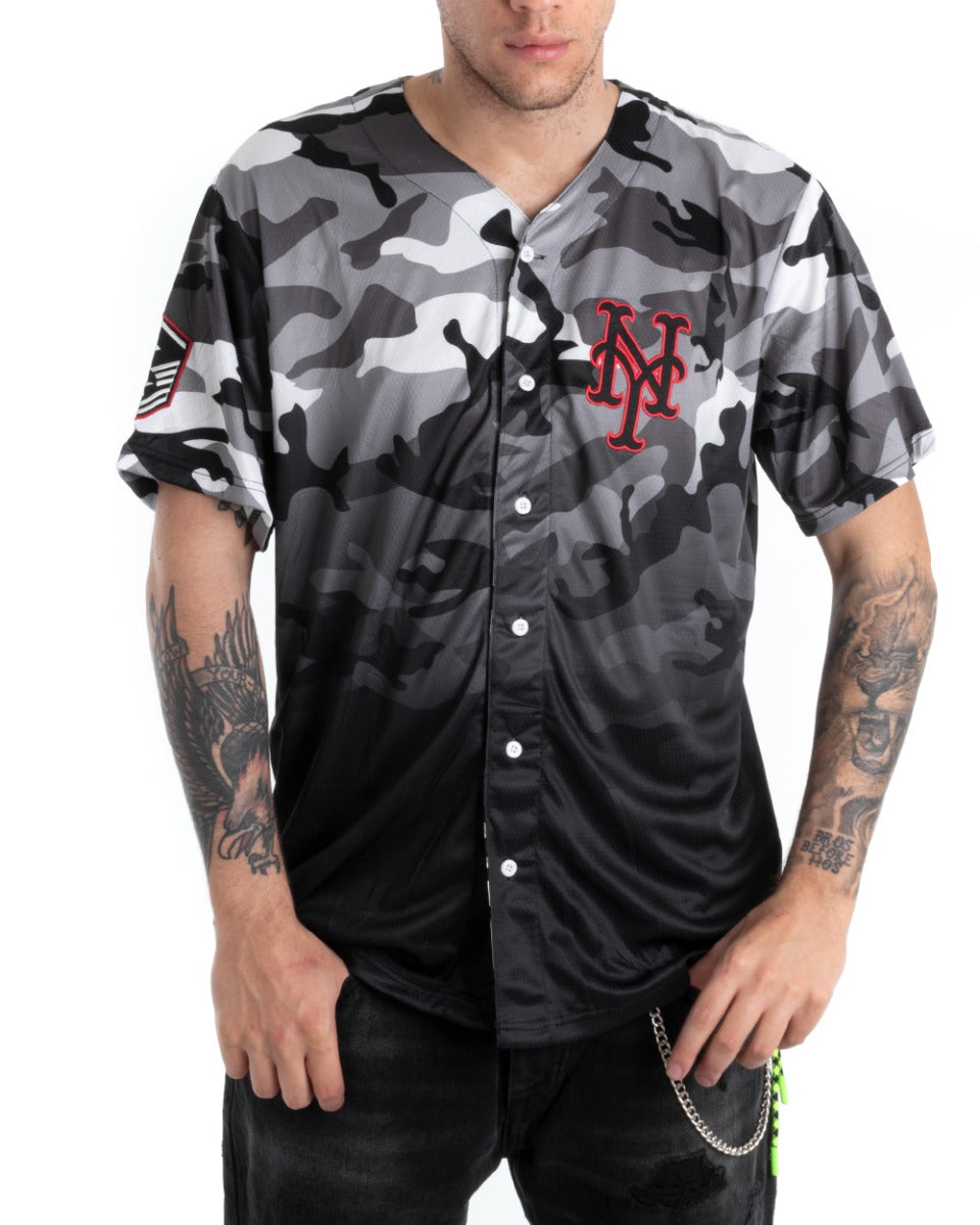 Men's T-shirt Gray Camouflage Short Sleeve Casual Button Print GIOSAL