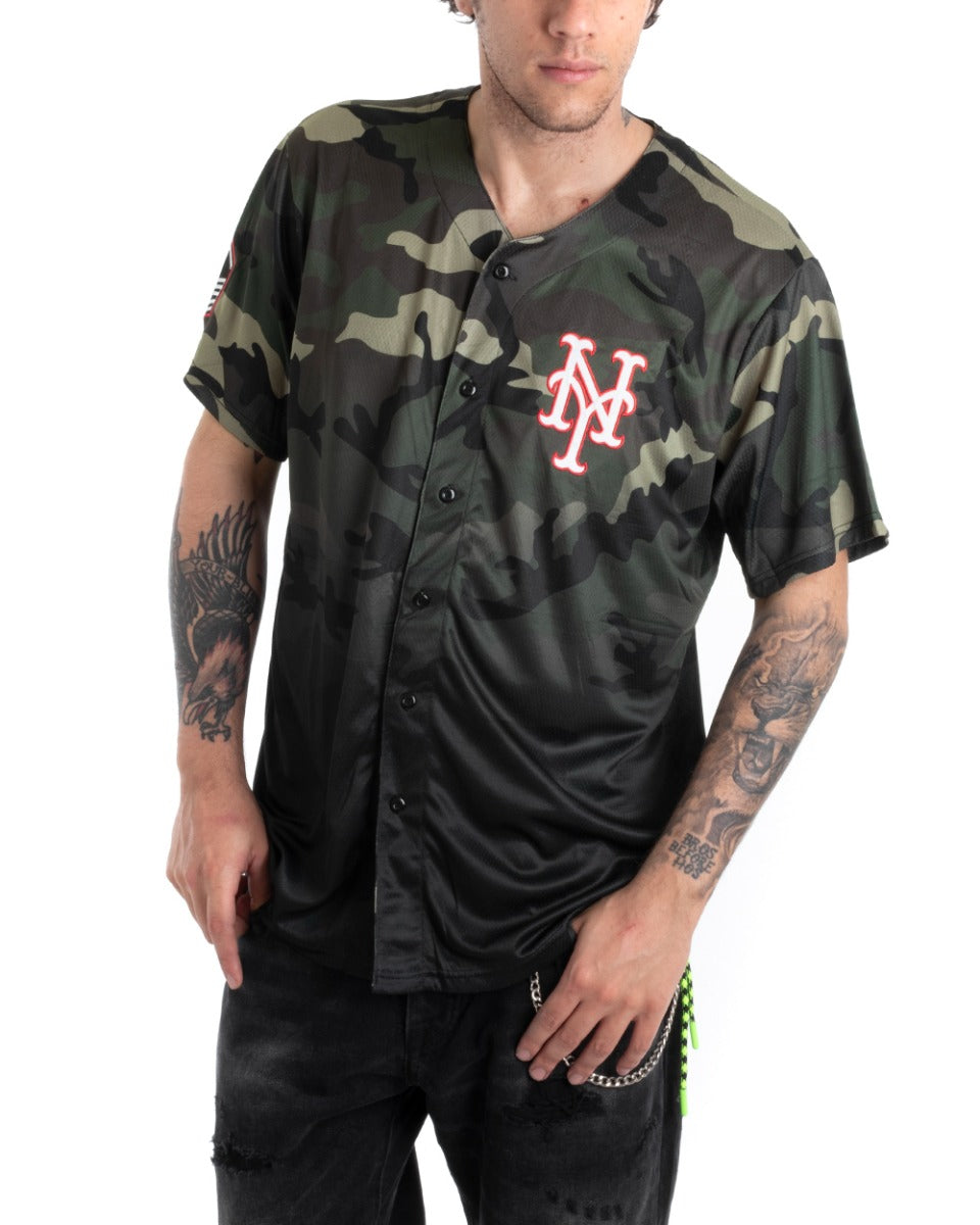 Men's T-shirt Green Camouflage Short Sleeve Casual Button Print GIOSAL