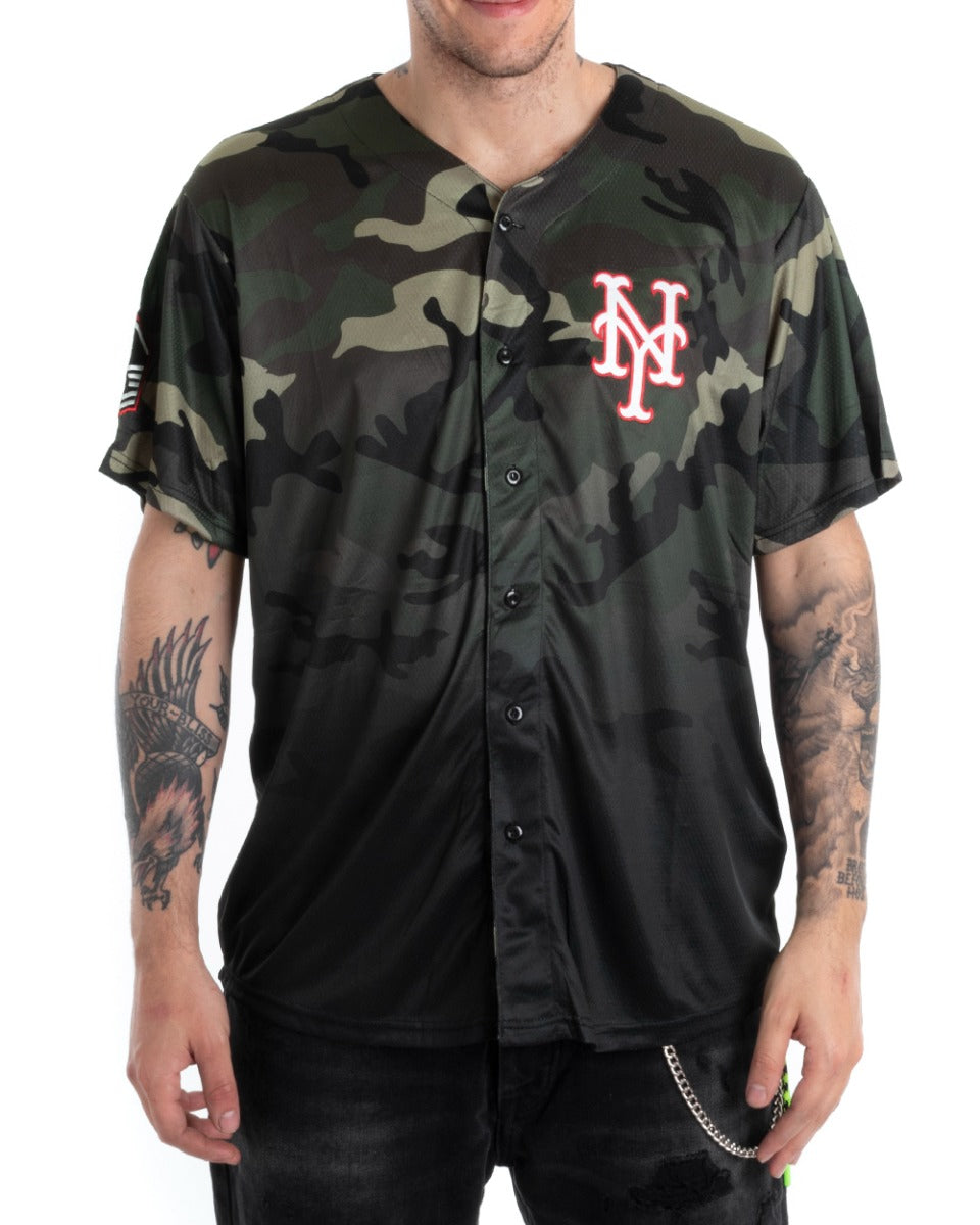Men's T-shirt Green Camouflage Short Sleeve Casual Button Print GIOSAL