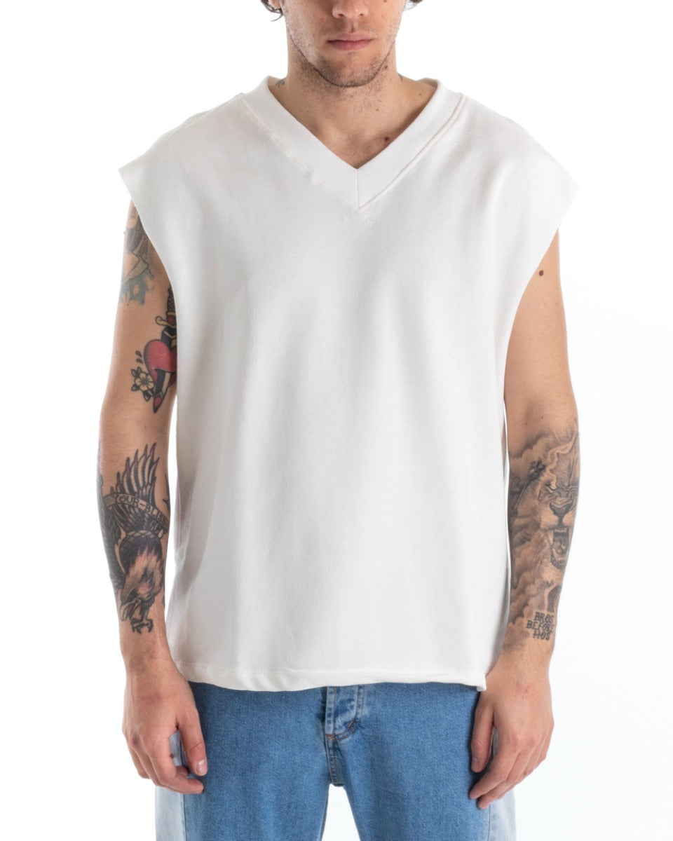 Men's T-shirt Solid White Tank Top V-Neck Casual Armhole Sweatshirt GIOSAL