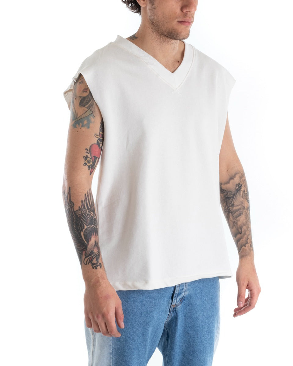 Men's T-shirt Solid White Tank Top V-Neck Casual Armhole Sweatshirt GIOSAL