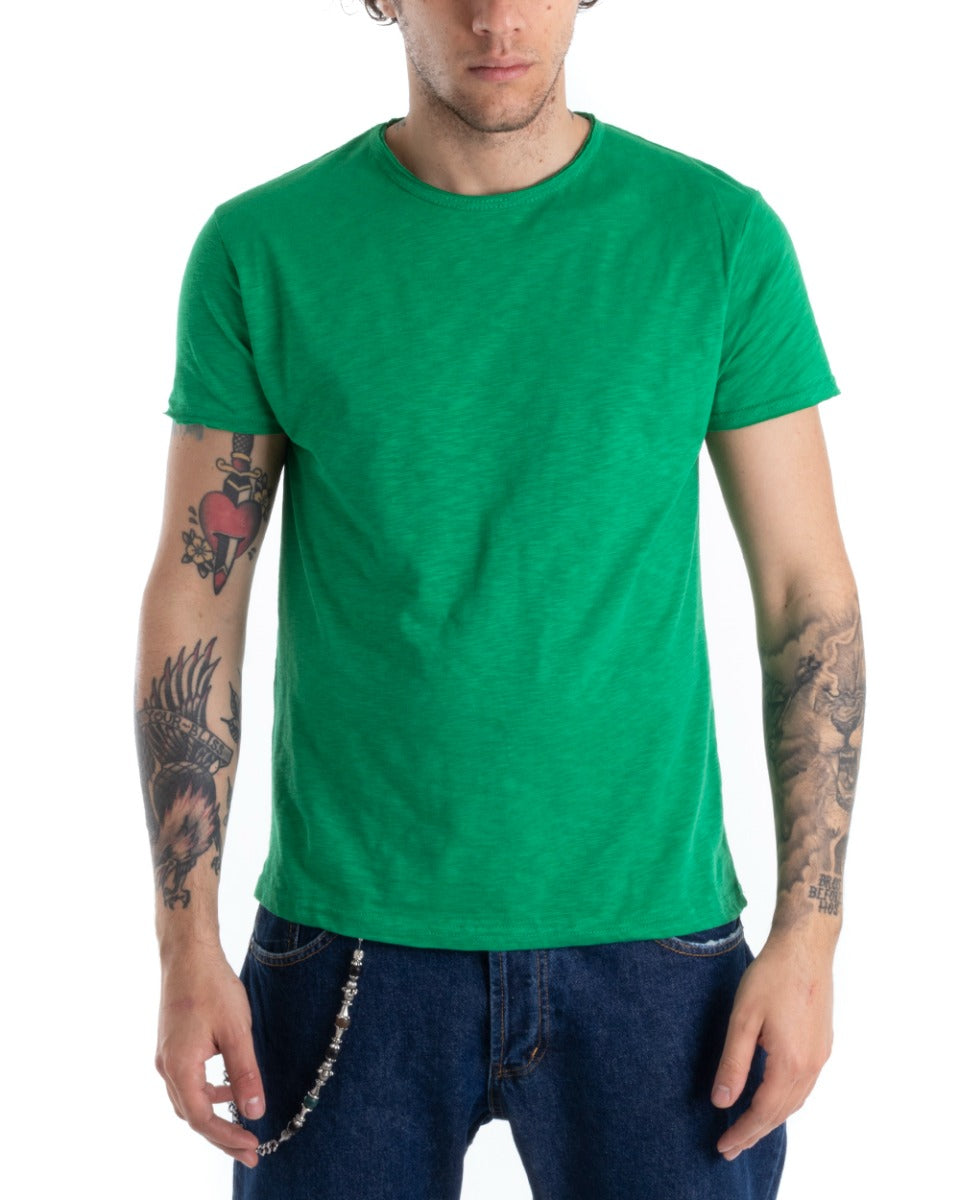 T-Shirt Uomo Cotone Tinta Unita Maglia Manica Corta Basic Verde Menta Girocollo GIOSAL