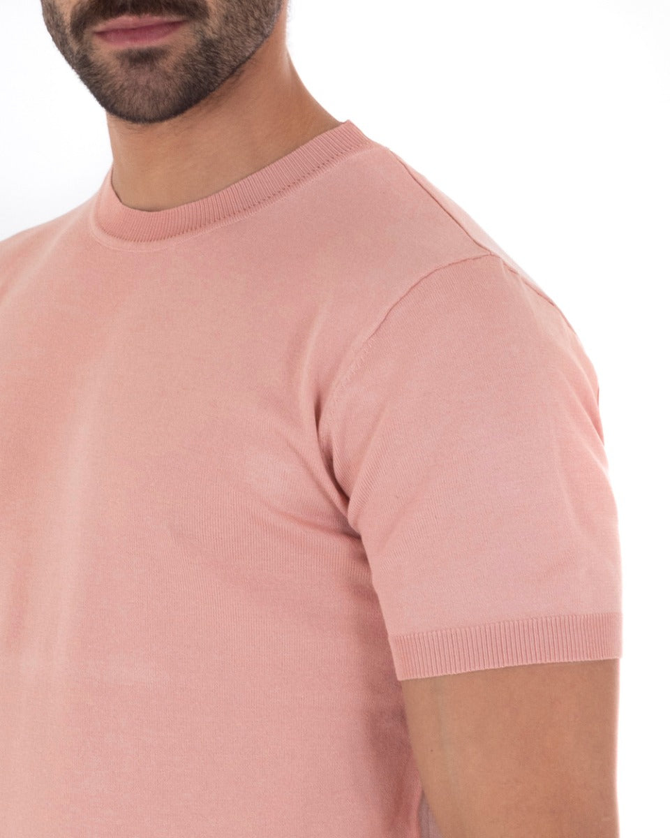 T-Shirt Uomo Maniche Corte Tinta Unita Rosa Girocollo Filo Casual GIOSAL-TS2710A