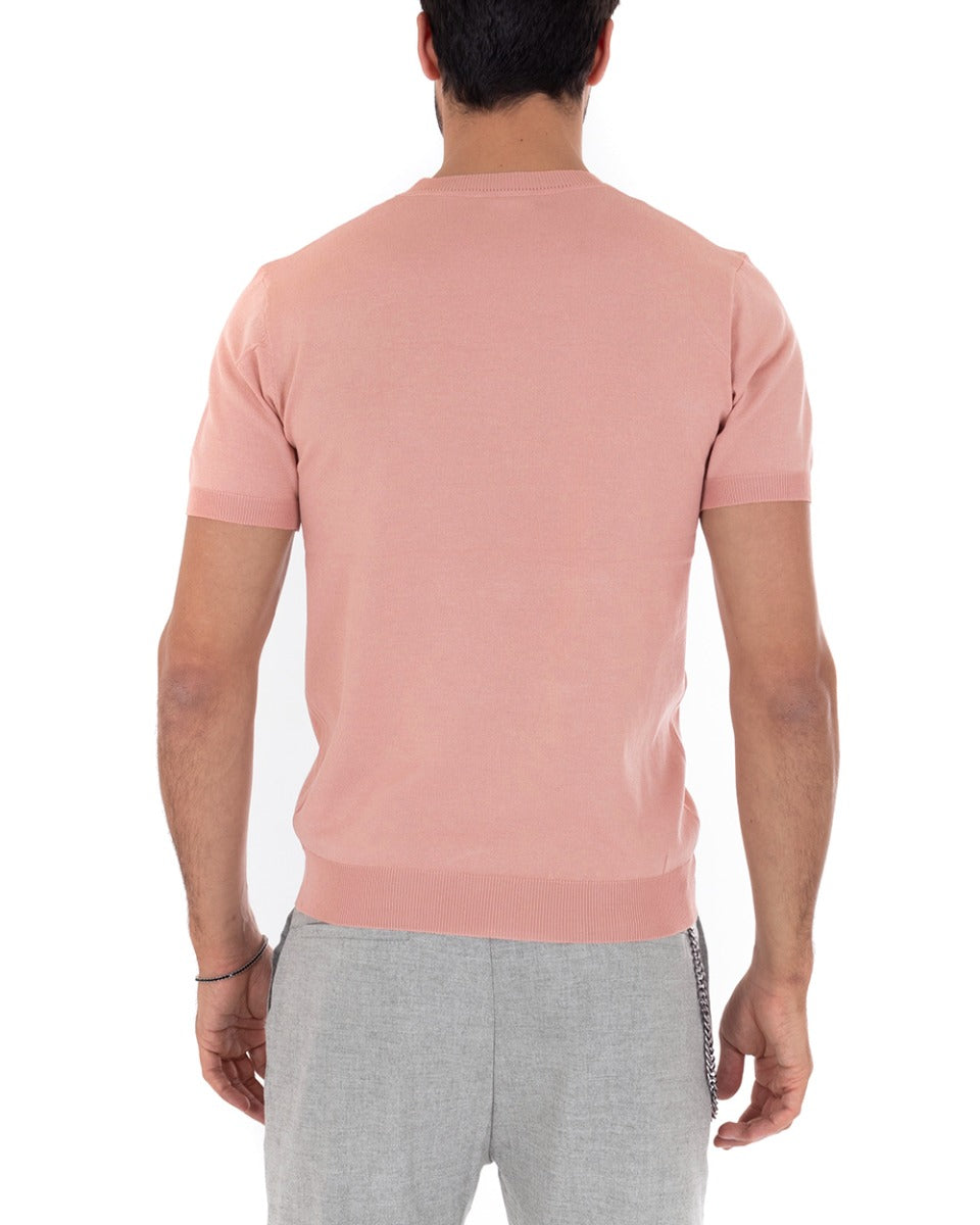 T-Shirt Uomo Maniche Corte Tinta Unita Rosa Girocollo Filo Casual GIOSAL-TS2710A