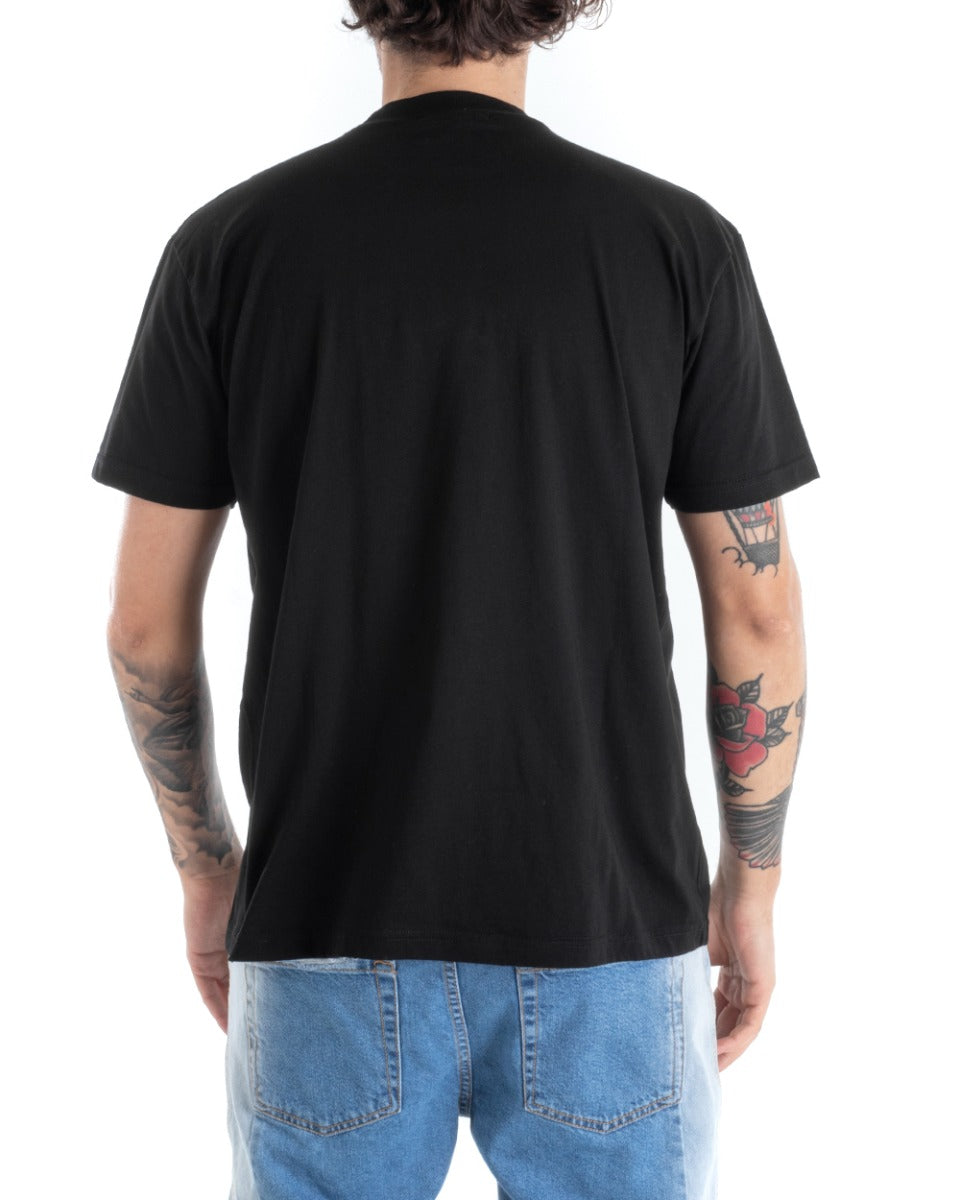 T-shirt Uomo Tinta Unita Manica Corta Nera Casual Basic GIOSAL-TS2712A