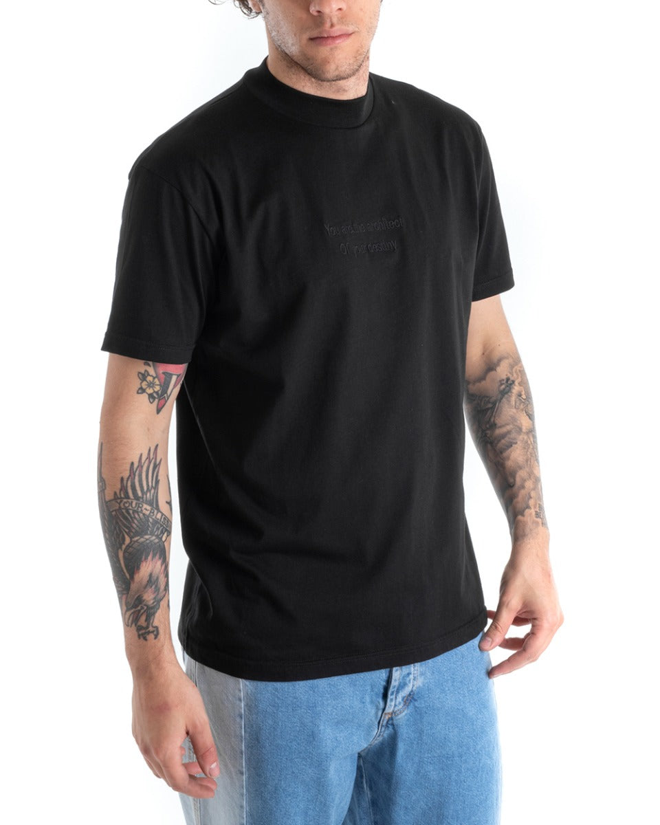 T-shirt Uomo Tinta Unita Manica Corta Nera Casual Basic GIOSAL-TS2712A