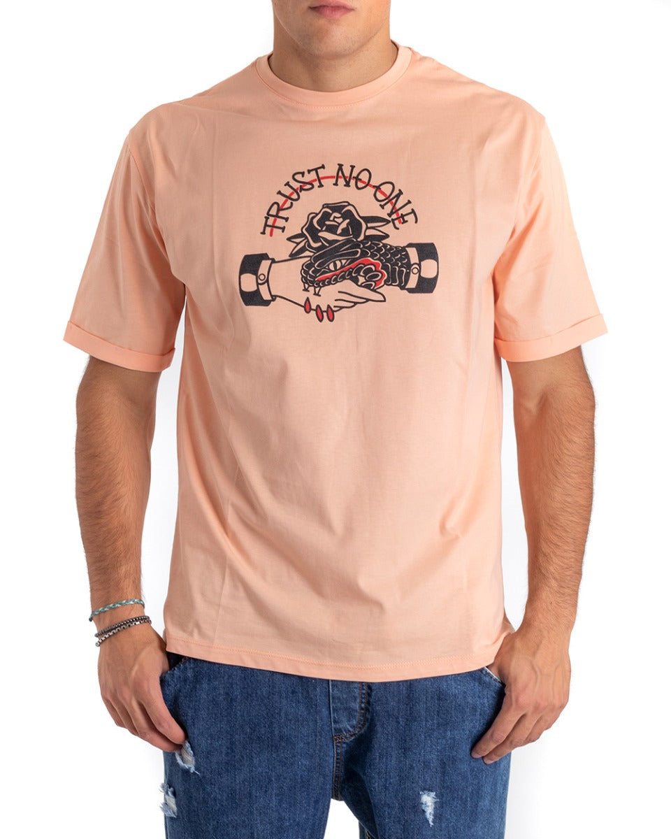 Casual Men's T-shirt Print Short Sleeve Casual Solid Color Peach GIOSAL