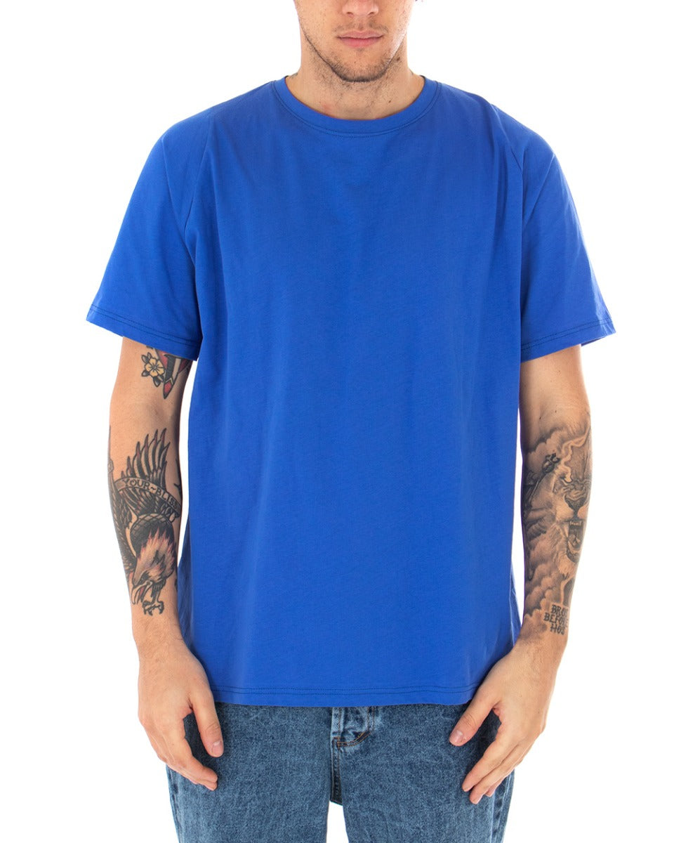 T-Shirt Uomo Oversize Tinta Unita Blu Royal Manica Corta Girocollo Cotone GIOSAL