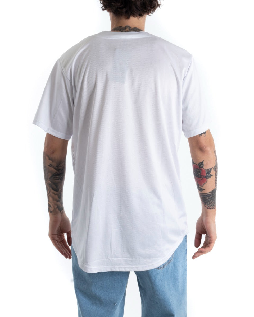 Men's T-shirt Short Sleeve Solid White Buttons Print Casual GIOSAL