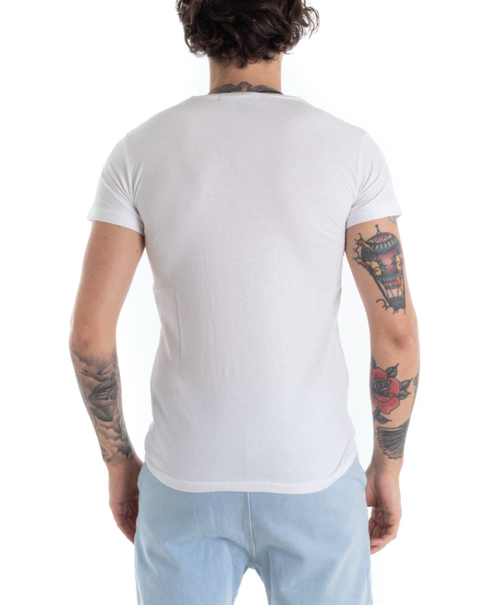 Men's Short Sleeve Casual T-shirt Solid White Print GIOSAL