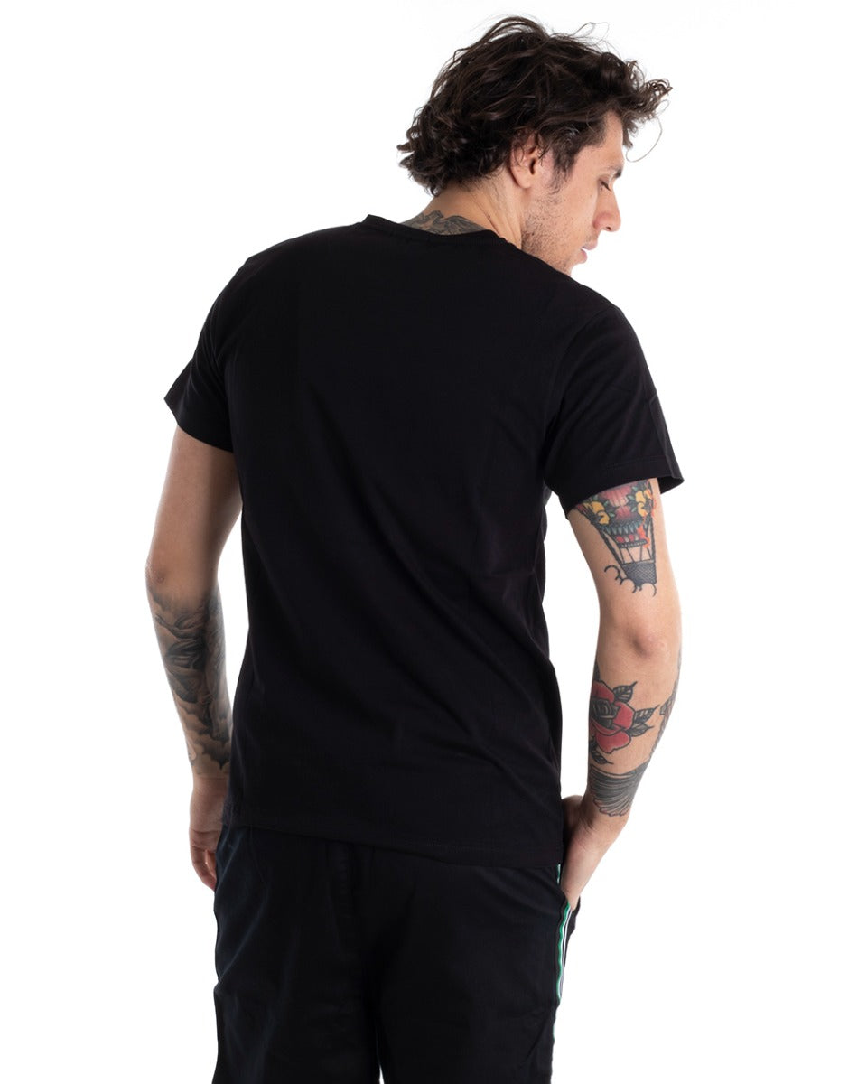 Men's T-shirt Short Sleeve Print Crew Neck Casual Black GIOSAL