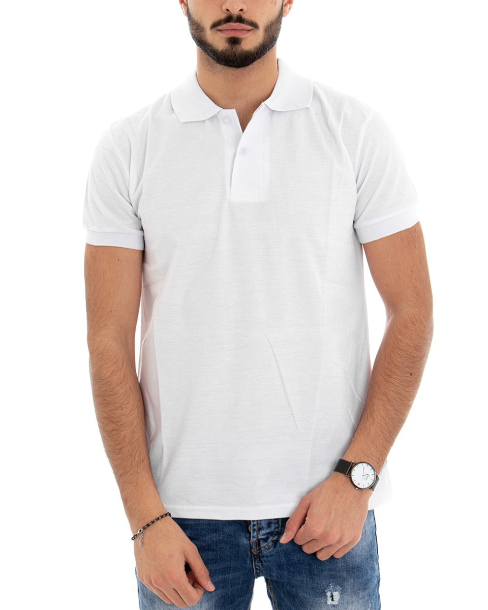 Men's T-shirt Polo Solid Color White Short Sleeve Button Collar Basic Casual GIOSAL-TS2974A