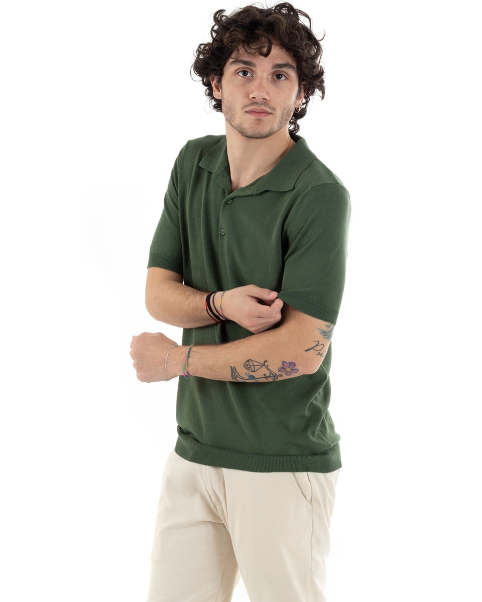Polo T-Shirt Uomo Manica Corta Tinta Unita Verde Filo Casual GIOSAL-TS2789A