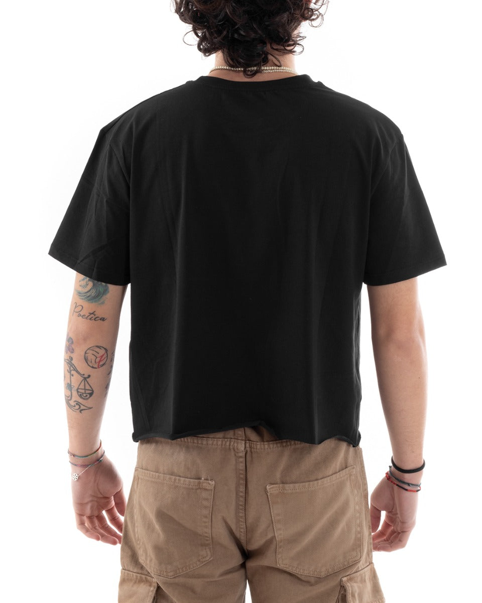 Men's Cropped T-shirt Solid Color Black Boxy Fit Short Sleeve Casual R