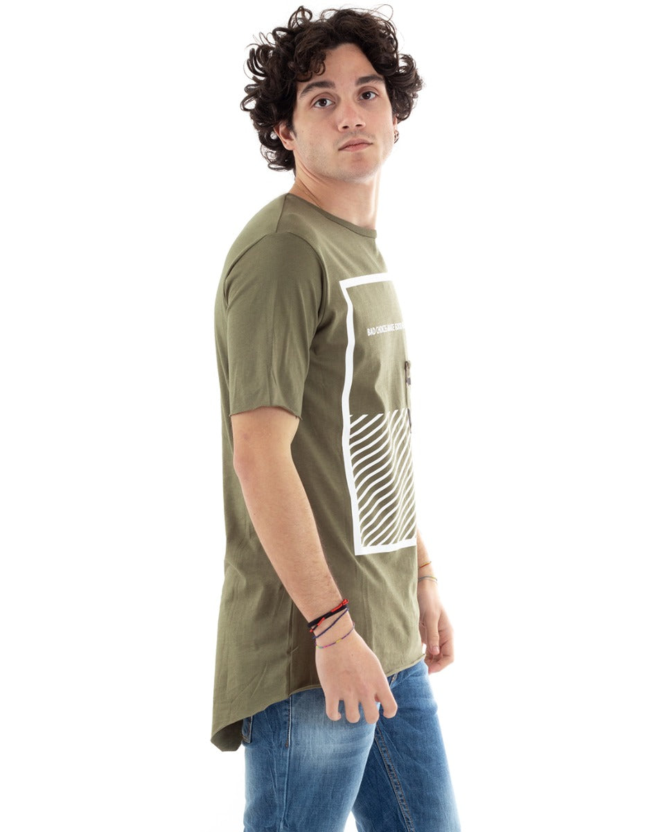 T-shirt Uomo Manica Corta Verde Stampa Girocollo Casual GIOSAL-TS2858A
