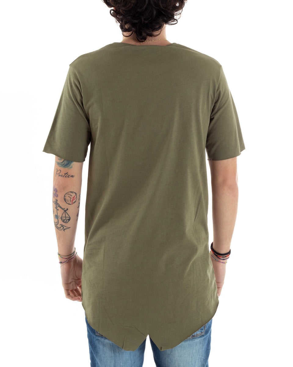 Men's T-shirt Short Sleeve Green Print Crew Neck Casual GIOSAL-TS2858A