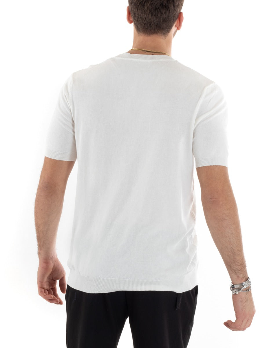 T-shirt Uomo Filo Manica Corta Tinta Unita Bianco Scollo a V Casual GIOSAL-TS2868A