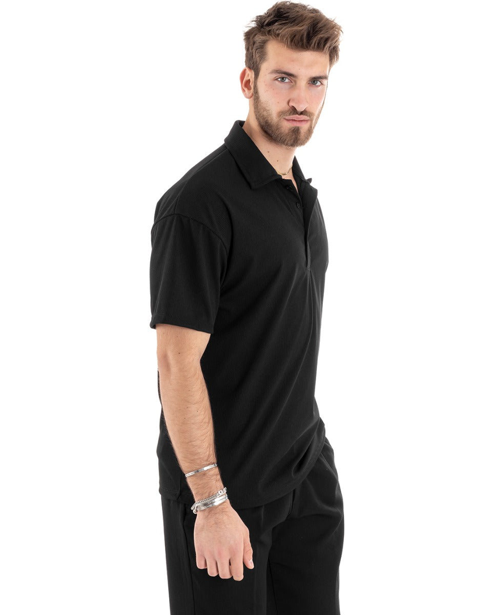 Men's Polo Shirt Solid Color Ribbed Solid Black Collar Short Sleeve Casual GIOSAL-TS2875A