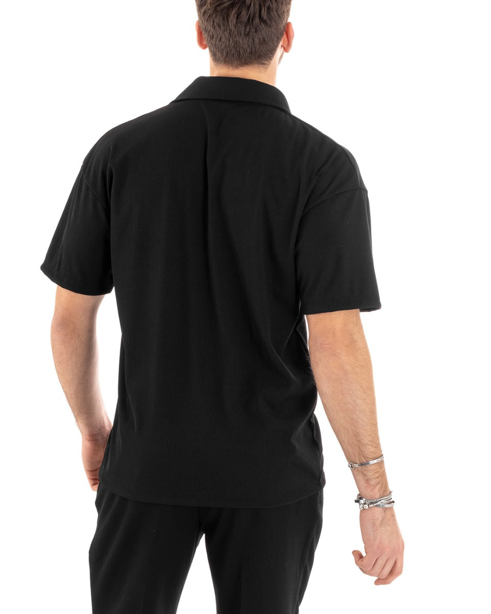 Men's Polo Shirt Solid Color Ribbed Solid Black Collar Short Sleeve Casual GIOSAL-TS2875A
