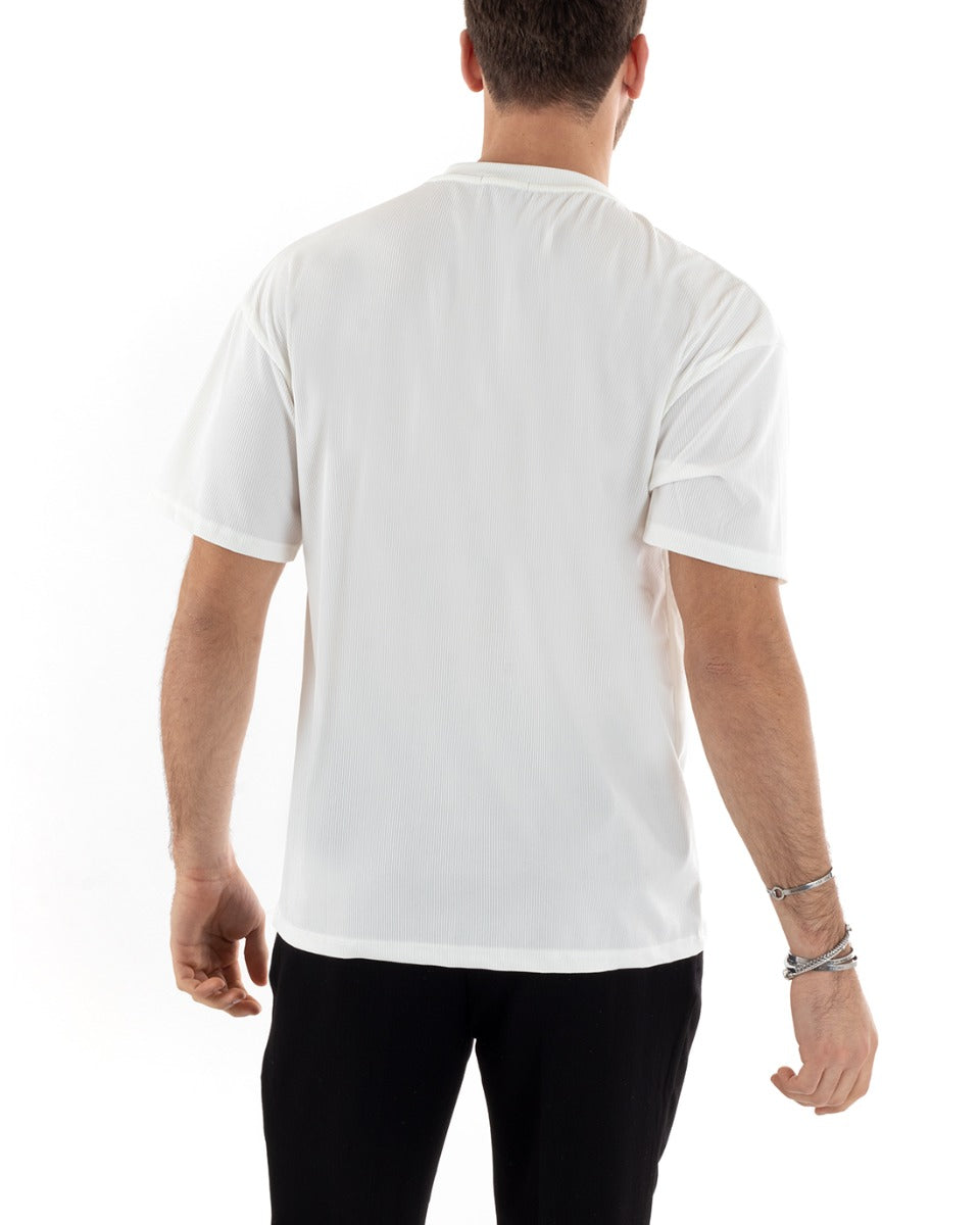 Men's T-shirt Short Sleeve Round Neck Solid Color White Ribbed GIOSAL-TS2877A