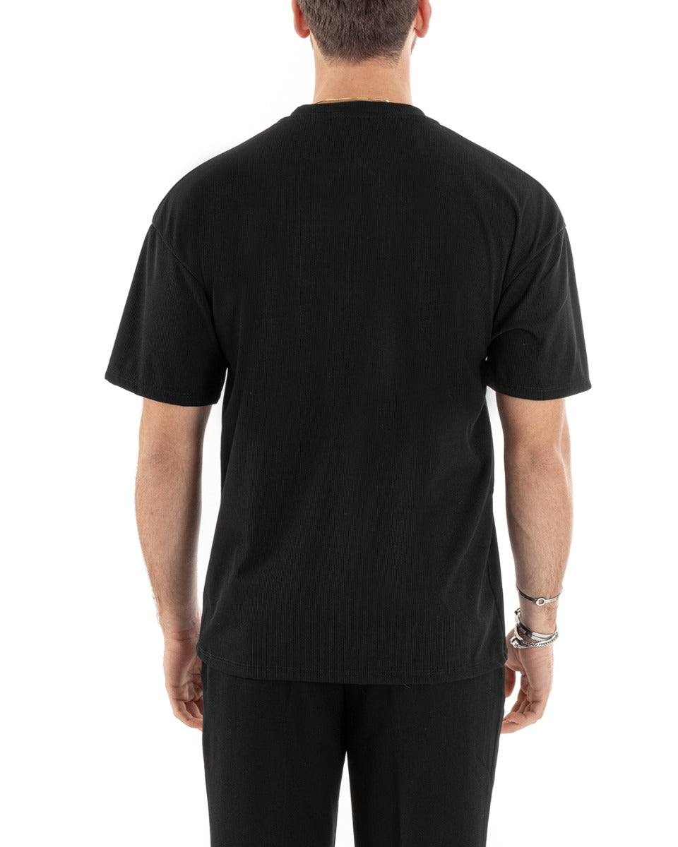 Men's T-shirt Short Sleeve Round Neck Solid Color Black Ribbed GIOSAL-TS2878A