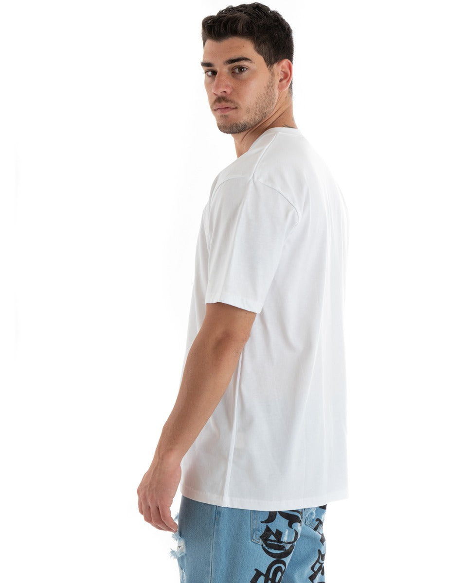 Men's T-shirt Plain White Oversize V-Neck Basic Casual Shirt GIOSAL-TS2884A